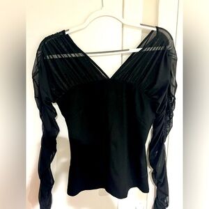 Anthropologie Maeve black long sleeve top with sheer black trimming and sleeves